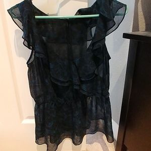 Express Black with blue flowers, sheer top